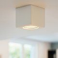 Portafaretto a cubo in gesso da soffitto 90mm verniciabile lampada quadrata con attacco GU10