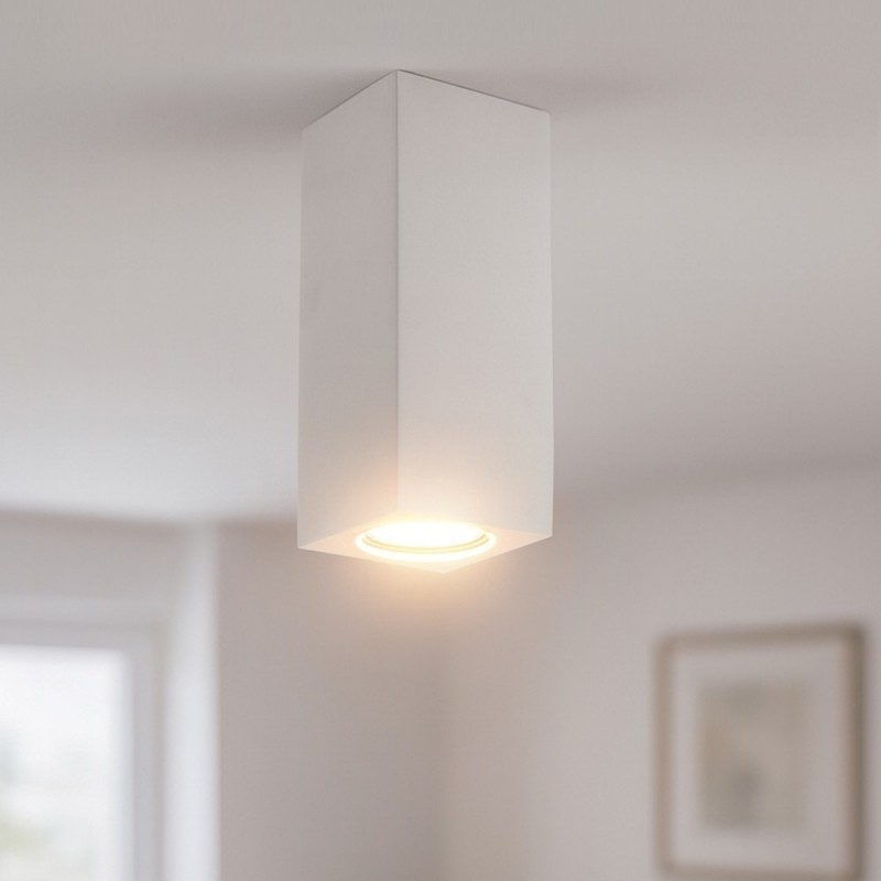 Portafaretto a cubo in gesso da soffitto 140mm verniciabile lampada quadrata con attacco GU10