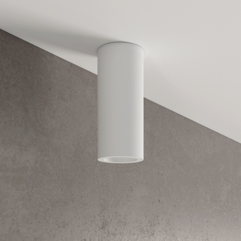 Portafaretto cilindrico in gesso da soffitto 140mm verniciabile lampada a cilindro con attacco GU10