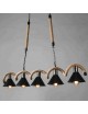 Lampadario a sospensione vintage rustico con Corda di Canapa luce attacco E27 5 campane nero in metallo