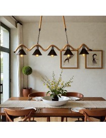 Lampadario a sospensione vintage rustico con Corda di Canapa luce attacco E27 5 campane nero in metallo