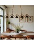 Lampadario a sospensione vintage rustico con Corda di Canapa luce attacco E27 5 campane nero in metallo