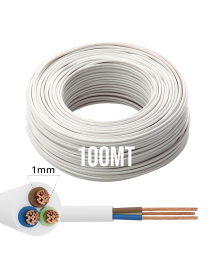100mt Cavo Elettrico bianco H05VV-F 3x1.0 Flessibile PVC 300/500V Cavo bipolare per Elettrodomestici, Prolunghe e Uso Domestico