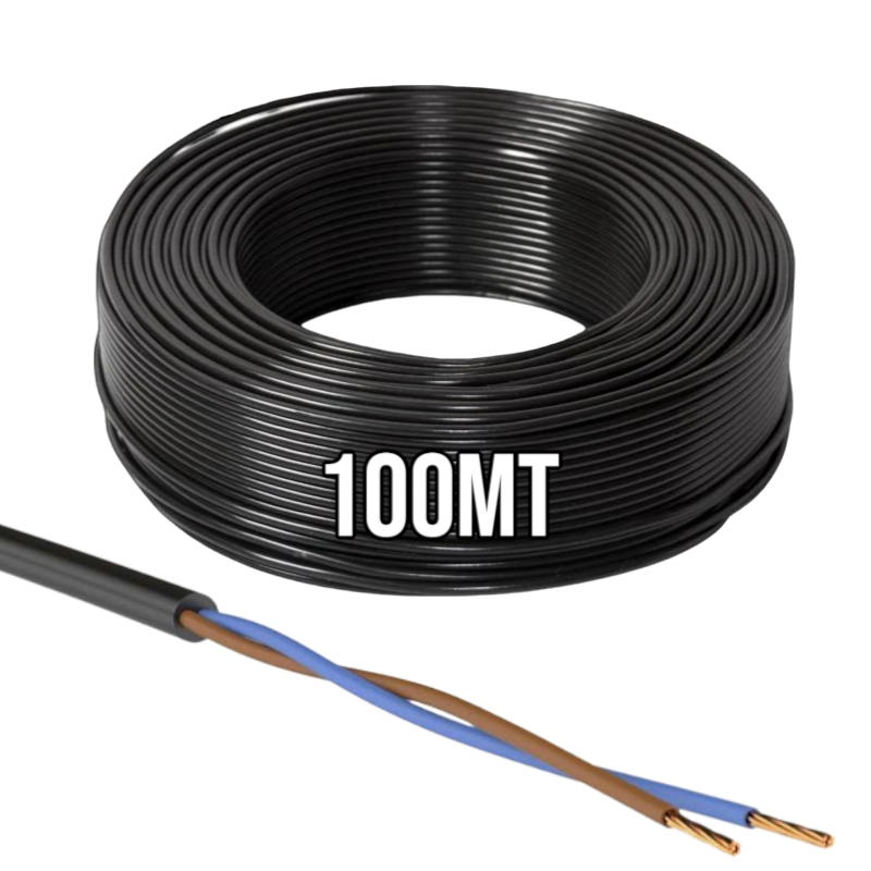 100mt Cavo Elettrico nero H05VV-F 2x1.00 Flessibile PVC 300/500V Cavo bipolare per Elettrodomestici, Prolunghe e Uso Domestico
