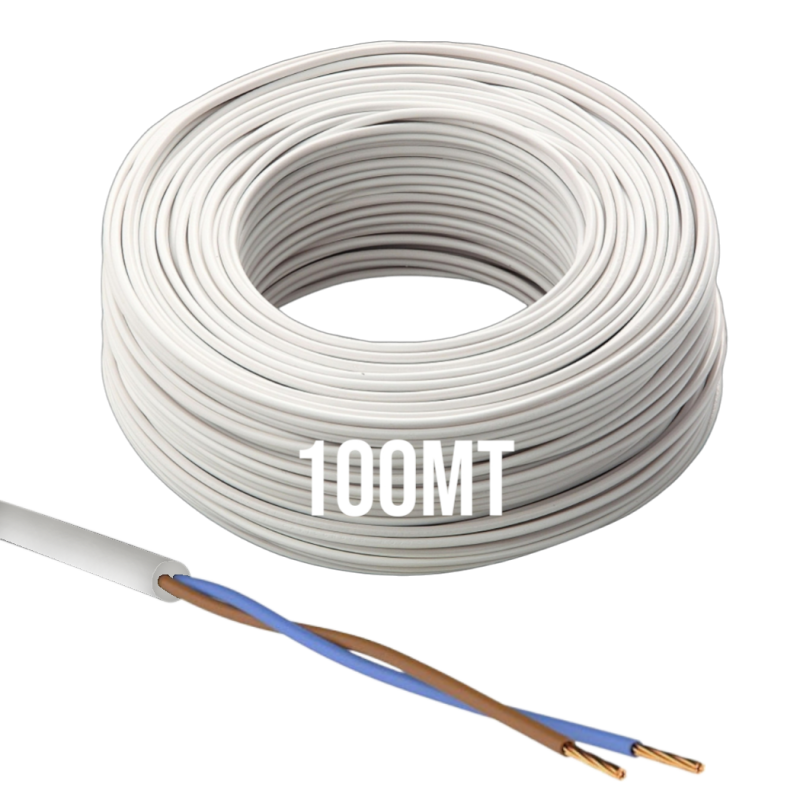 100mt Cavo Elettrico bianco H05VV-F 2x1.00 Flessibile PVC 300/500V Cavo bipolare per Elettrodomestici, Prolunghe e Uso Domestico