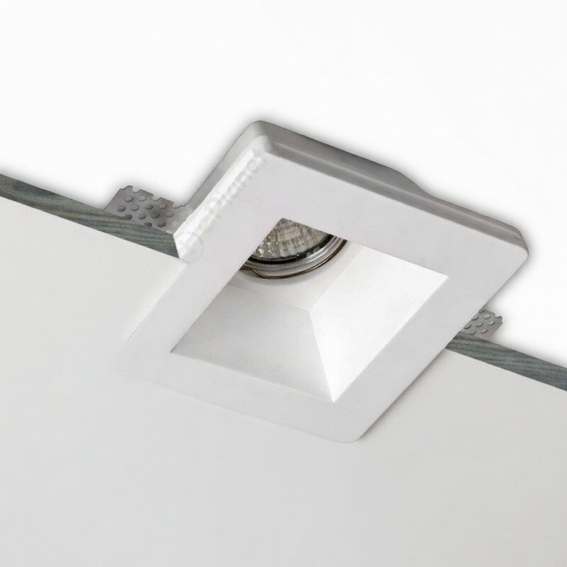 Portafaretto quadrato in gesso da incasso a scomparsa controsoffitto per faretti led GU10 