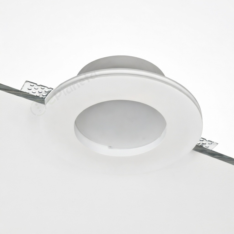 Portafaretto rotondo in gesso con vetro da incasso a scomparsa controsoffitto per faretti led GU10