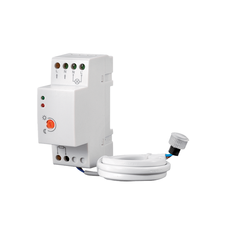 Sensore Crepuscolare IP65 20A 230V su Guida DIN Fotocellula Regolabile 2-100 Lux per Luci Esterne