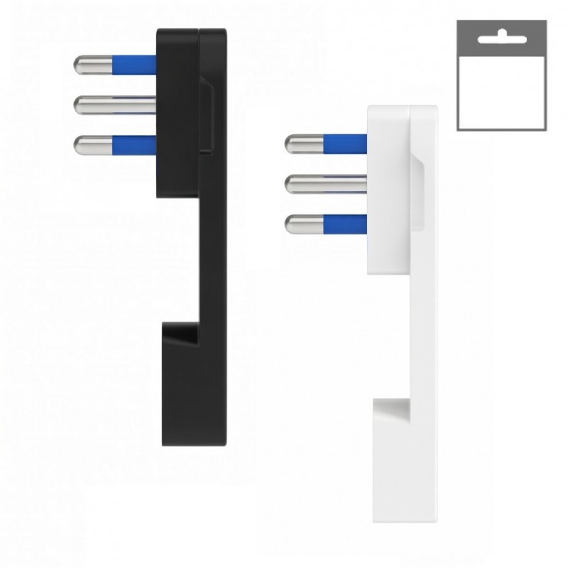 Spina elettrica volante nero bianco 10A 2P/T S17 salva spazio piatta reversibile uscita cavo assiale 250V per prolunga