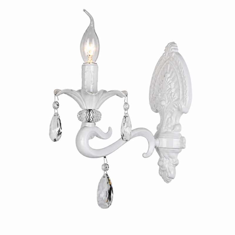 Applique a candelabro classico vintage attacco E14 nero bianco con cristalli pendenti lampada da parete