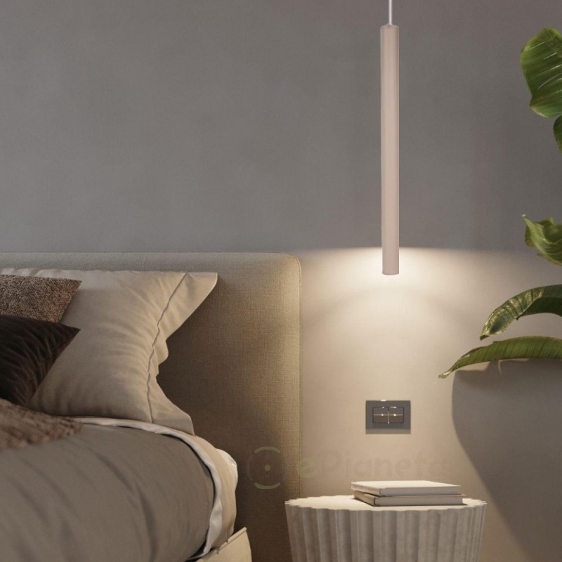 Lampada a sospensione LED cilindro sottile 50 cm sabbia tortora lampadario moderno per cucina comodino bagno camera da letto