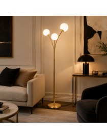 Lampada da terra Oro con 3 sfere in vetro bianco piantana design moderno per salotto camera