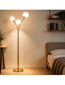 Lampada da terra Oro con 3 sfere in vetro bianco piantana design moderno per salotto camera