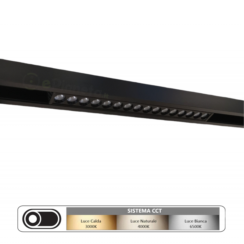 Faretto proiettore lineare barra led cob 16W nero magnetico per binario monofase 48V luce calda naturale bianca