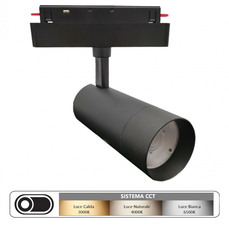 Faretto proiettore led 10W nero magnetico orientabile per binario monofase 48V direzionabile luce calda naturale bianca