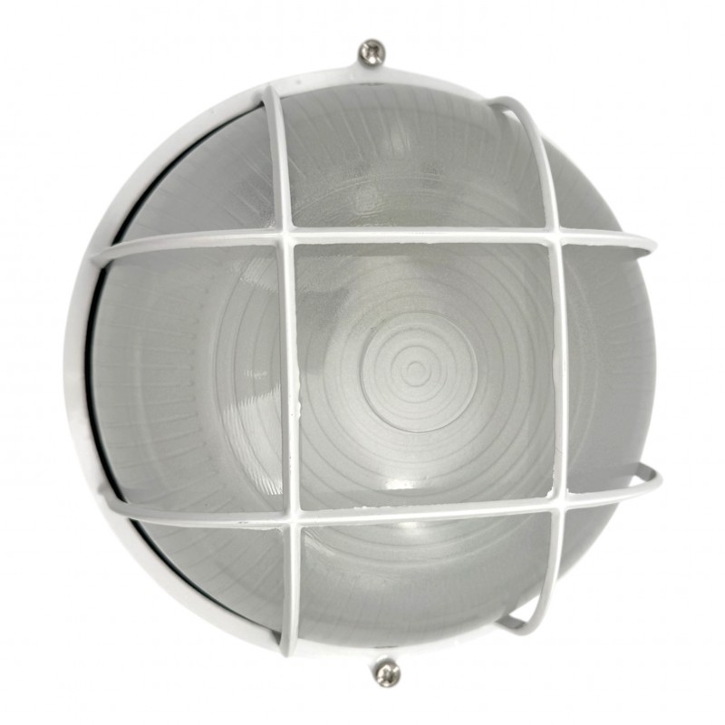 Plafoniera da esterno rotondo bianco E27 in vetro con griglia rete protettiva lampada tartaruga industriale