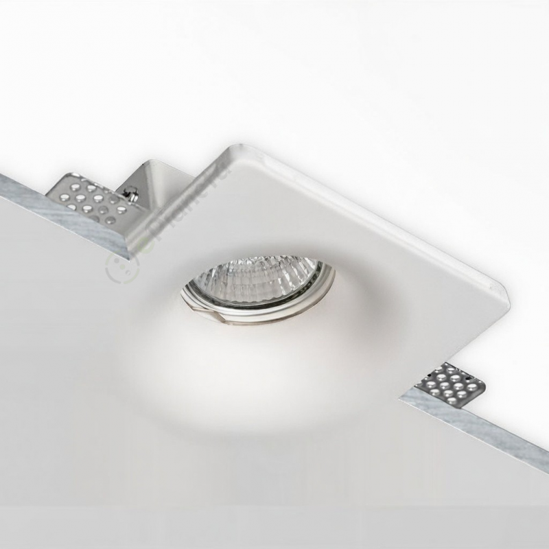 Portafaretto quadrato in gesso con foro a cono largo da incasso a scomparsa controsoffitto per faretti led GU10