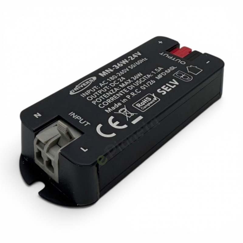 Trasformatore 24V per scatola 503 36W 60W alimentatore mini slim salvaspazio driver per strip LED con morsetti