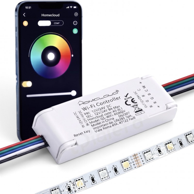 Telecomando WI-FI controller per striscia led RGB+W WW CW 5 pin strip multicolore 12 24V dimmerabile