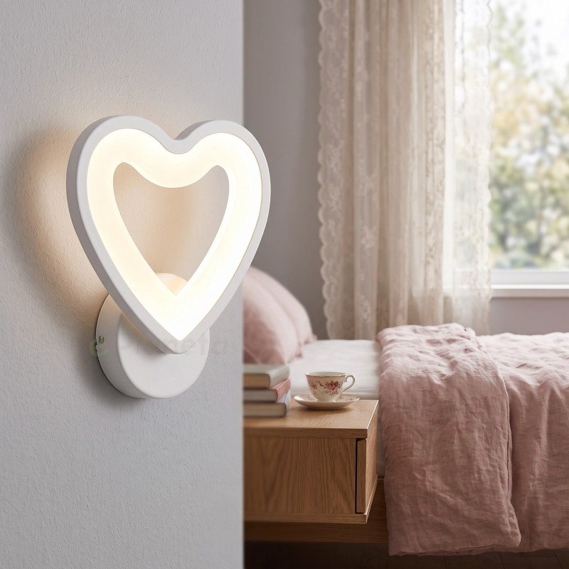 Applique da parete led cuore bianco lampada design moderno luce per cameretta bambini camera bambina