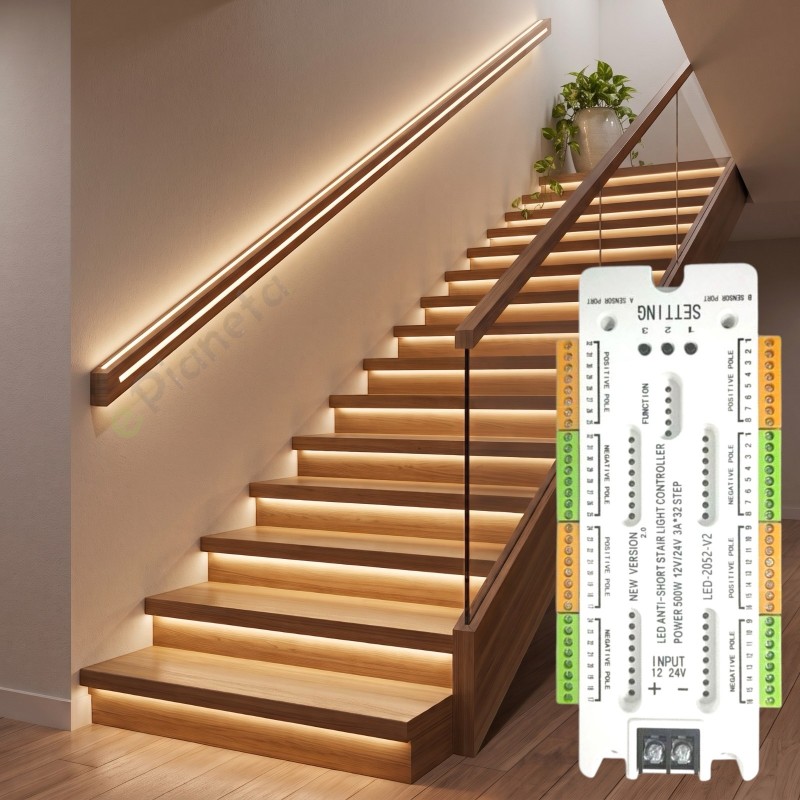 Centralina luci scale con sensore di movimento controller automatico 32 Canali a Cascata per strisce LED 4 Velocità DC 12V-24V