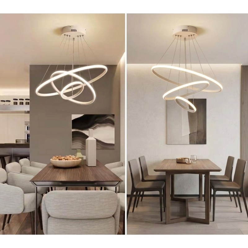 Lampadario sospeso led 100w 3 cerchi pendente cerchio rotondo con anelli bianco design moderno per camera salotto