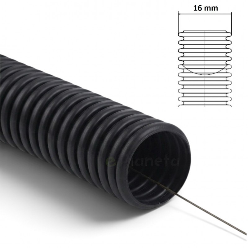 Tubo corrugato nero diametro da 16 20 25 32 mm con tirafilo pieghevole autoestinguente flessibile per impianti cavi elettrici