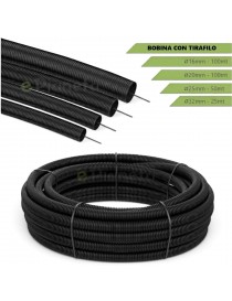 Tubo corrugato nero diametro da 16 20 25 32 mm con tirafilo pieghevole autoestinguente flessibile per impianti cavi elettrici