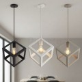 Lampadario a sospensione cubo E27 pendente cubico design moderno portalampada geometrico in metallo bianco nero tortora