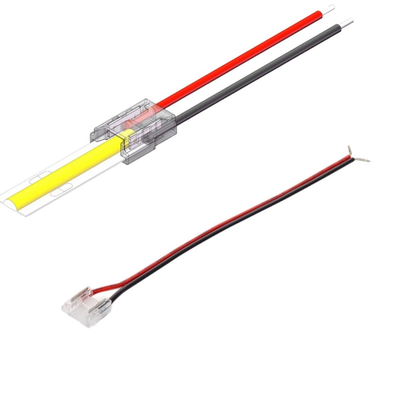 Connettore a clip 8mm 2 pin con cavo flessibile per collegare strip led COB monocolore al trasformatore