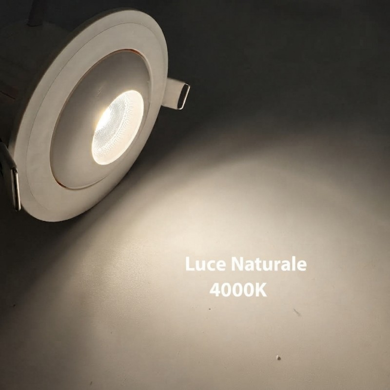 Faretto led cob 7w orientabile tondo 220V ghiera bianco da incasso cartongesso luce fredda naturale calda