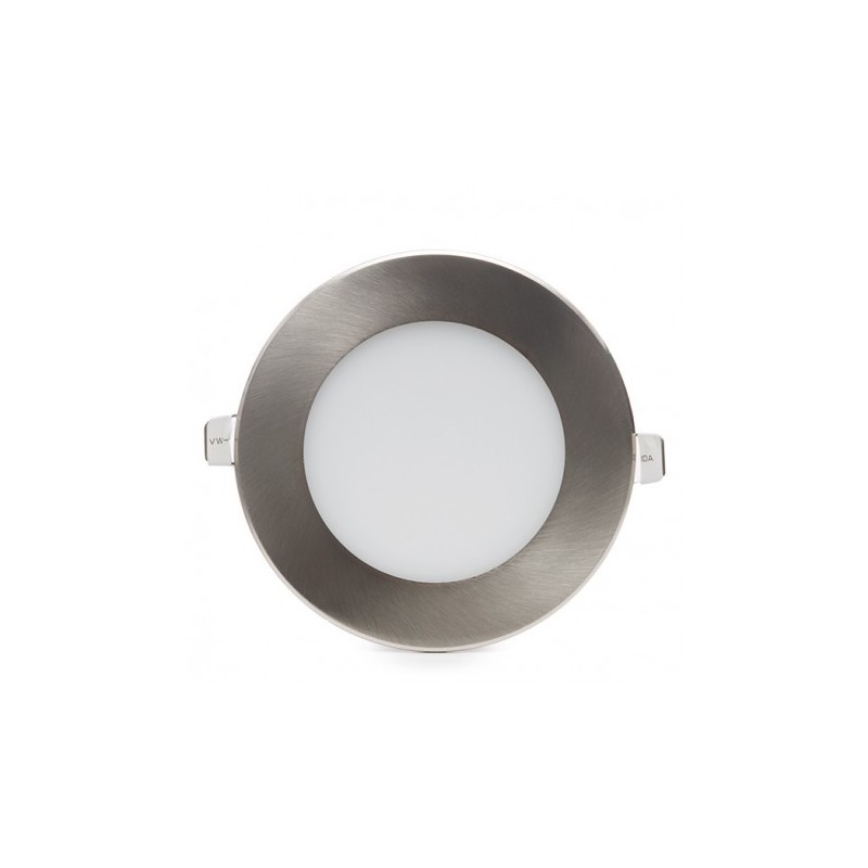 Pannello led rotondo acciaio satinato nichel slim 6w ip20 incasso faretto completo driver luce bianca naturale calda Downlight