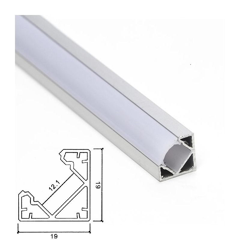 Profilo Alluminio 2M per Strisce Strip LED Barra Rigida ANGOLARE Copertura Opaco