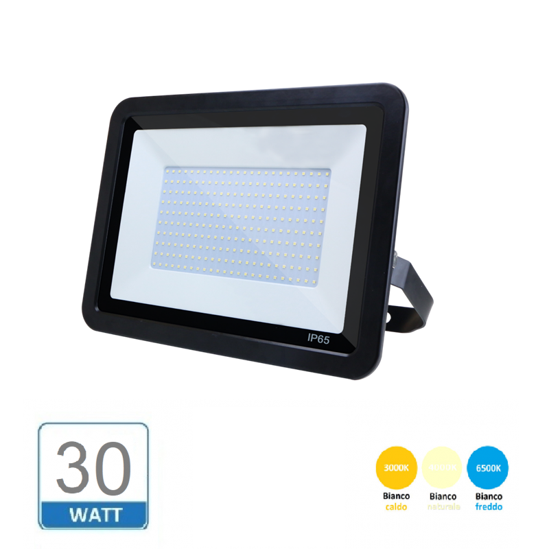 Faro esterno ip65 30W led smd faretto slim nero con valvola fuga condensa