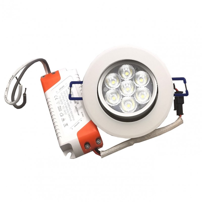 Faro faretto led incasso bianco 7w ip20 orientabile rotondo luce fredda naturale