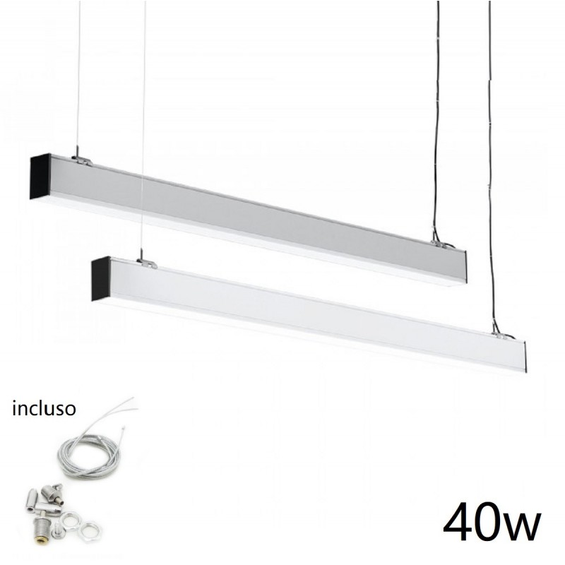 Plafoniera sospensione 40w 120cm con cavi sospensione alluminio silver illuminazione