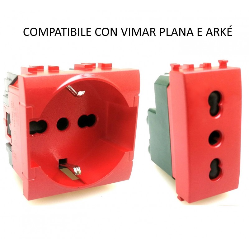 Presa bivalente e schuko rossa segnalazione UPS frutti compatibili Btcino Living light