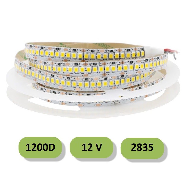 Striscia led 1200D 12V smd 2835 bobina 5m strip luce alta luminosità adesiva