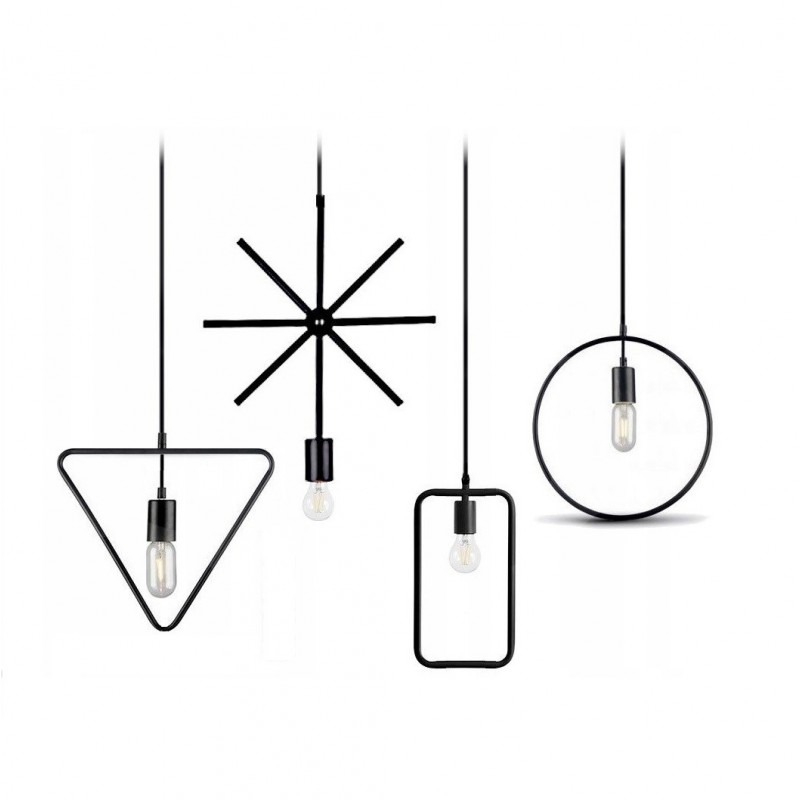 Lampadario sospeso E27 geometrico moderno nero triangolo rettangolo cerchio asterisco