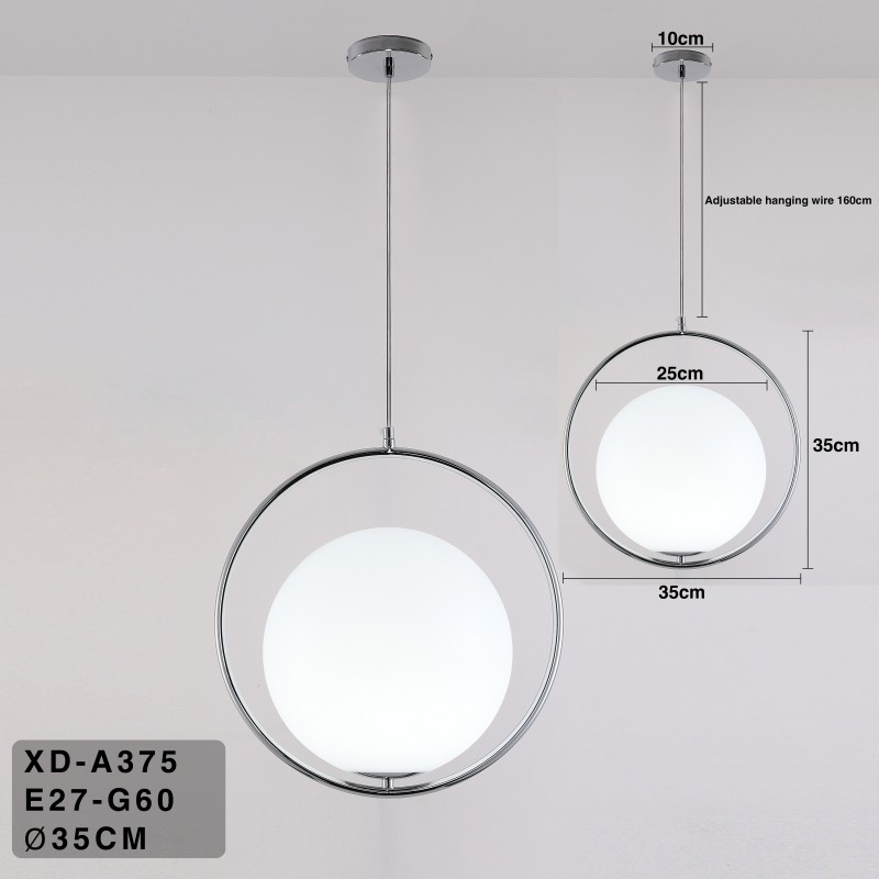 Lampadario a sospensione cerchio con sfera E27 35 cm oro argento lucido pendente moderno led minimal