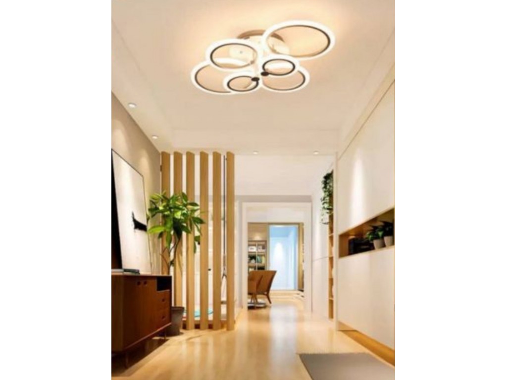 Plafoniera led 51w 6 cerchi lampadario da soffitto bianco design moderno  per camera luce fredda naturale