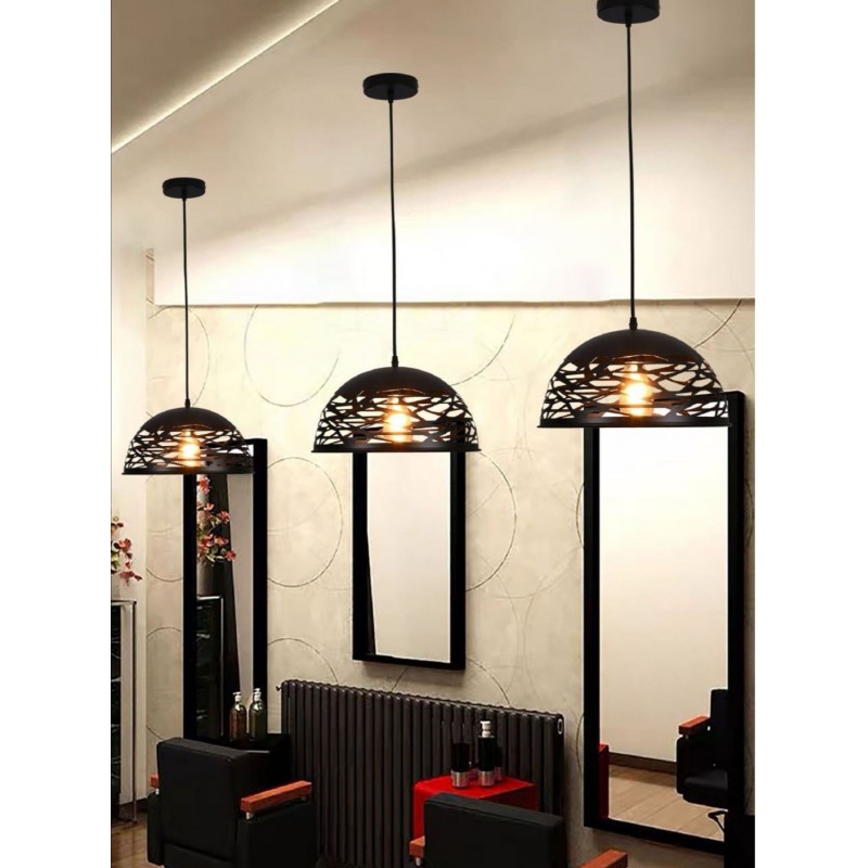 Lampadario sospeso a campana cupola luce led E27 in metallo nero bianco moderno