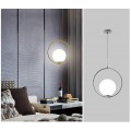Lampadario a sospensione cerchio con sfera E27 35 cm oro argento lucido pendente moderno led minimal