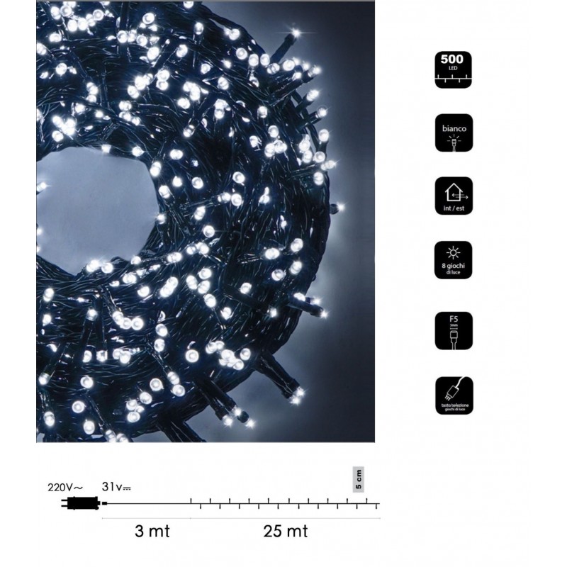 Catena di luci Natale 500 led serie luminosa natalizie per esterno interno albero feste cavo verde decorativa