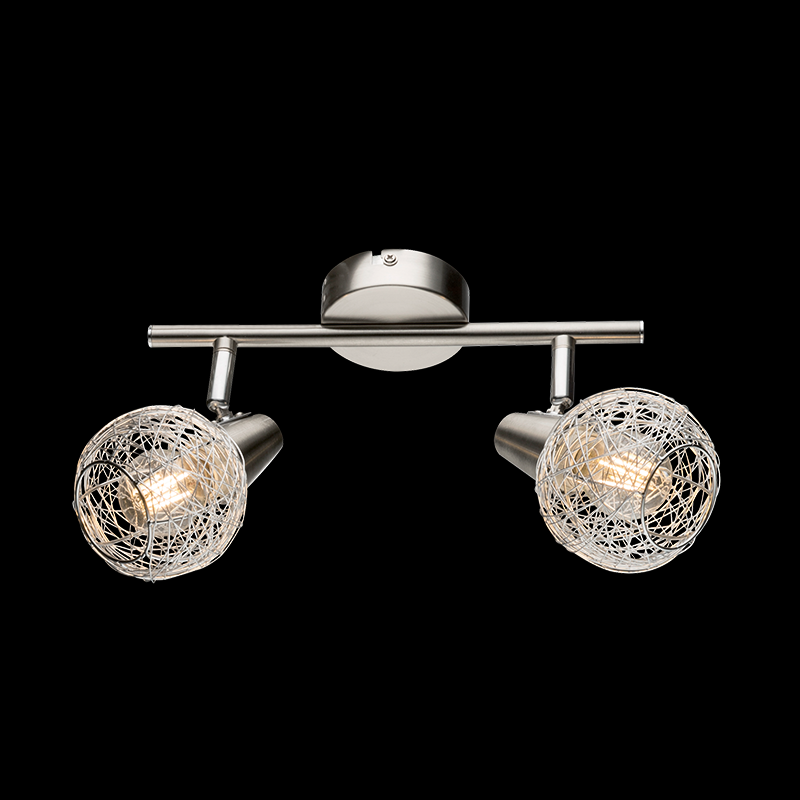 Lampadario moderno a plafoniera faretto led spot 2 luci E14 camera da letto salotto alluminio satinato