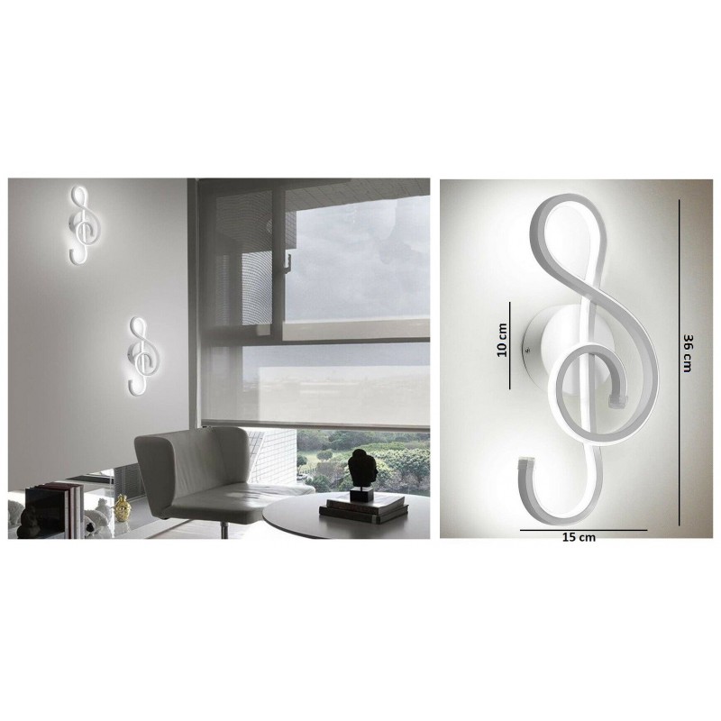 Applique led 15w chiave di violino lampada da parete nota musicale bianco stile moderno luce fredda naturale calda