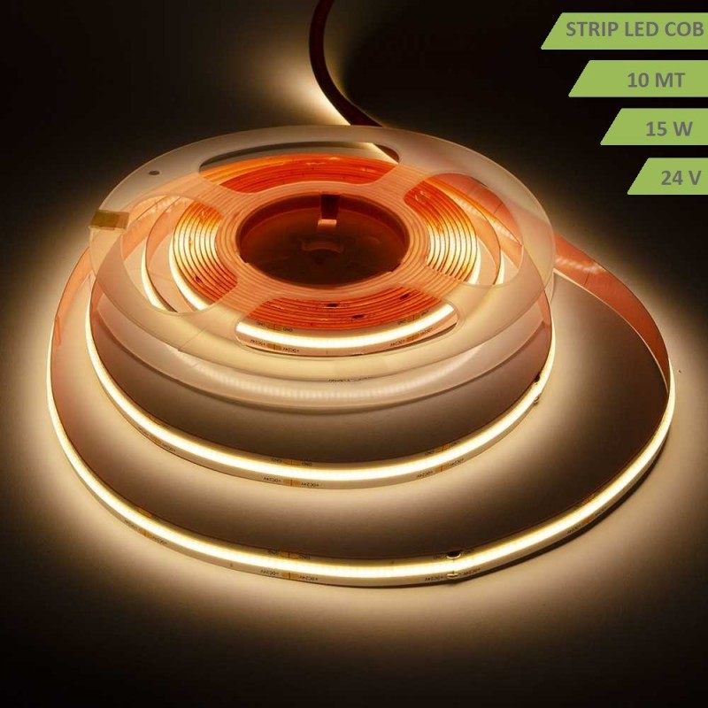 Striscia led cob 24V 15w 10 metri strip 10mm alta luminosità dimmerabile adesiva luce bianco caldo naturale