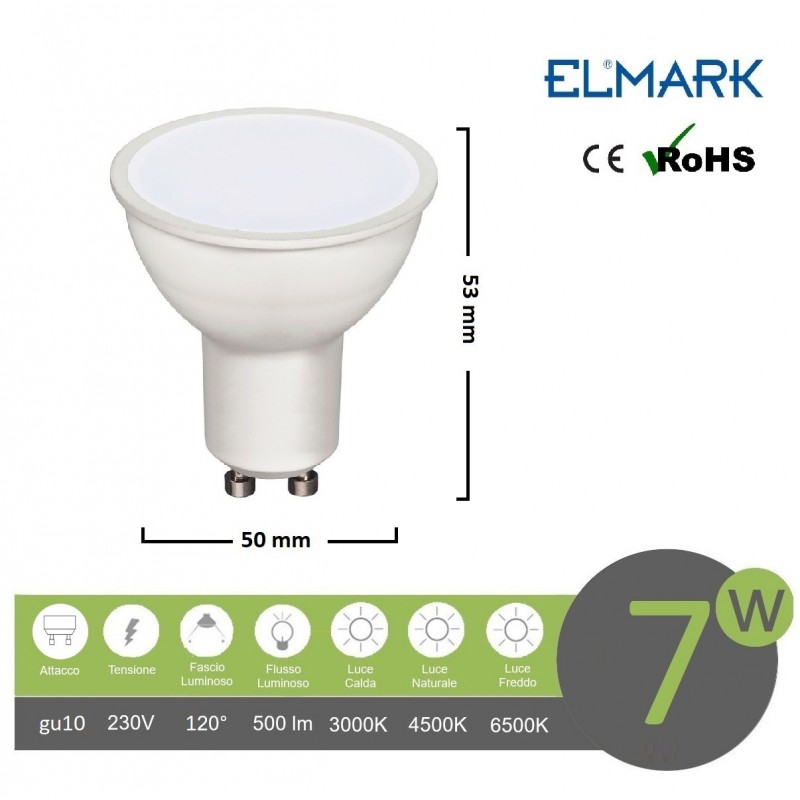 Faretto led 7w attacco gu10 bianco lampadina copertura opaca luce fredda naturale calda