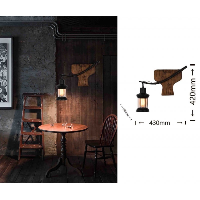Applique da parete luce led E27 lanterna nero in metallo legno design vintage lampada muro rustico