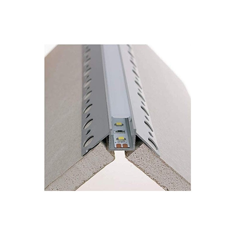 Profilo angolare da incasso per cartongesso in alluminio per strip led a scomparsa 2 metri